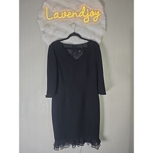 Virgo Structured Black Dress Womens 12 Ruffle 3/4 Sleeve Cocktail Office Formal